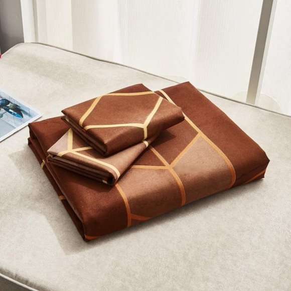 ✧Geometric Diamond Lines Brown Duvet Cover Set✧ - Picture 3 of 6